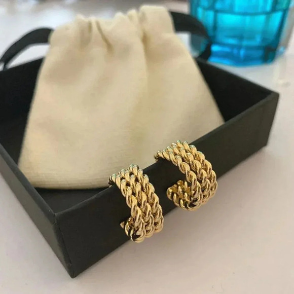 Minimalist Gold 3 Layer Twist Chain Hoop Earrings - Picture 8 of 8